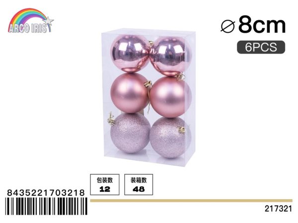 Bola colgante rosa claro mixto 8 cm set de 6 piezas - Adornos navideños