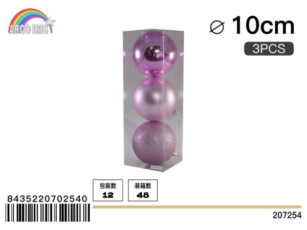 Bola colgante rosa mixto 10 cm set de 3 piezas - Adornos navideños