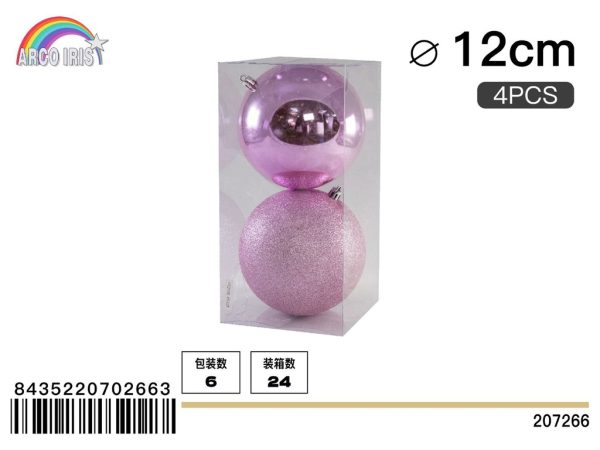 Bola colgante rosa mixto 12 cm set de 4 piezas - Adornos navideños