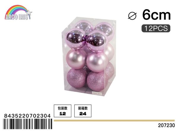 Bola colgante rosa mixto 6 cm set de 12 piezas - Adornos navideños