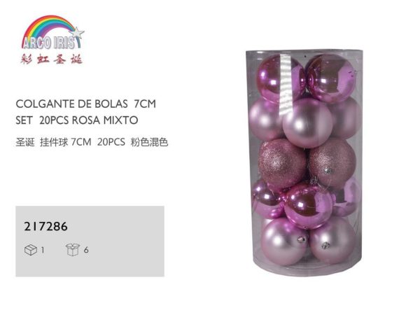 Bola colgante rosa mixto 7 cm set de 20 piezas - Adornos navideños
