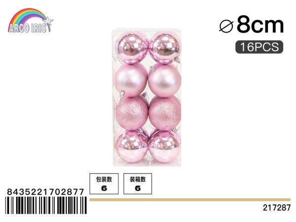Bola colgante rosa mixto 8 cm set de 16 piezas - Adornos navideños