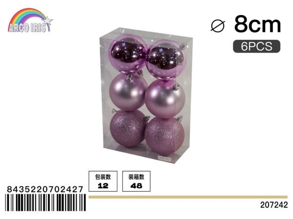 Bola colgante rosa mixto 8 cm set de 6 piezas - Adornos navideños