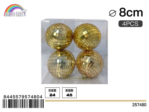 Bola de Espejo Oro 8 cm 4 PCS - Adornos navideños