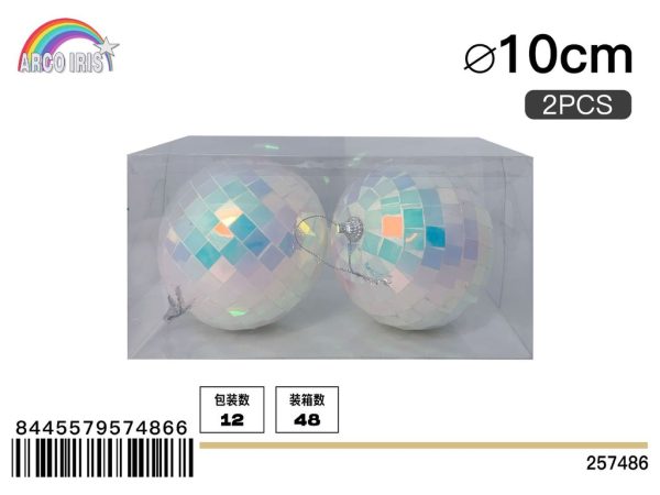 Bola de espejo multicolor 10 cm set de 2 piezas en caja de PVC - Adornos navideños