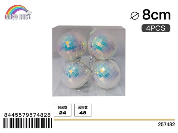 Bola de espejo multicolor 8 cm set de 4 piezas en caja de PVC - Adornos navideños