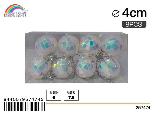 Bola de espejo multicolor de 4 cm, set de 8 piezas en caja de PVC