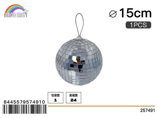 Bola de espejo plateada de 15 cm, set de 1 pieza en bolsa burbuja