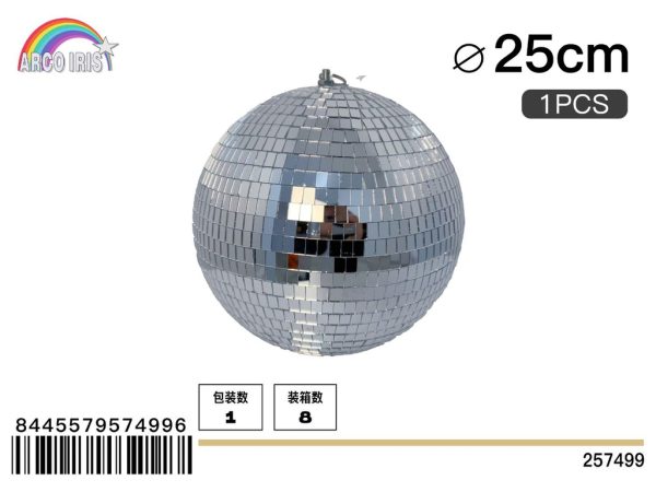 Bola de espejo plateada de 25 cm, set de 1 pieza en bolsa burbuja