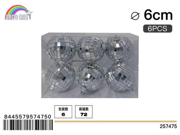 Bola de espejo plateada de 6 cm, set de 6 piezas en caja de PVC