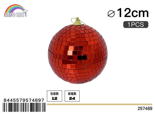 Bola de espejo roja de 12 cm, set de 1 pieza en bolsa burbuja