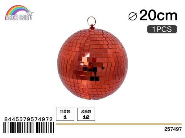 Bola de espejo roja de 20 cm, set de 1 pieza en bolsa burbuja