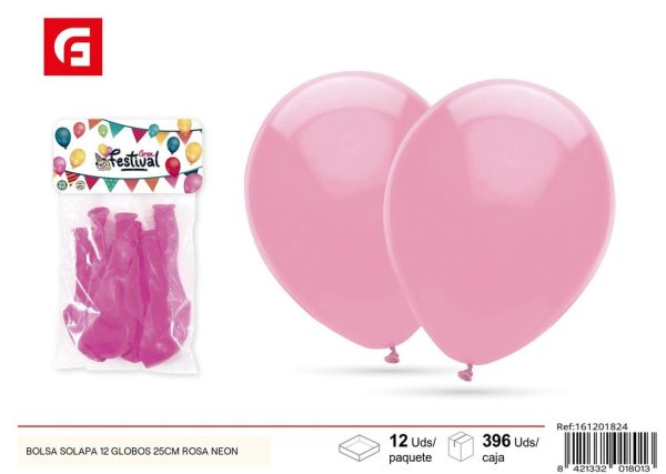 Bolsa con 12 globos 25 cm rosa neón - Artículos de fiesta y globos