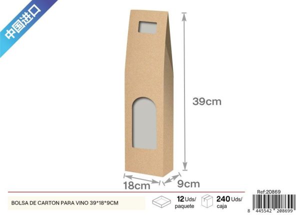 Bolsa de cartón para vino 39*18*9 cm - Artículos para regalos y vino