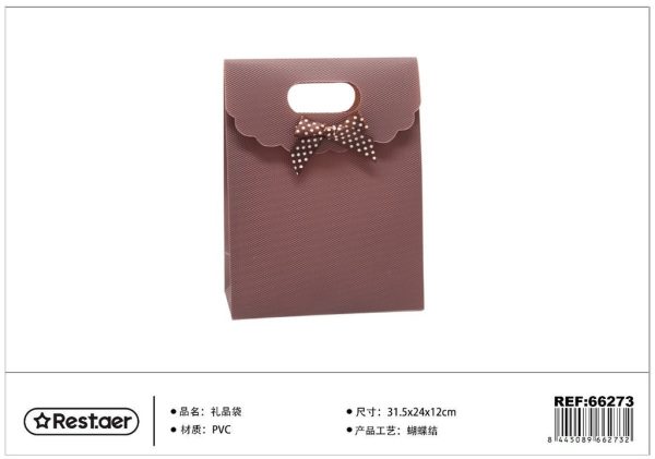 Bolsa de regalo PVC 31.5x24x12cm con lazo color café - Artículos de regalo