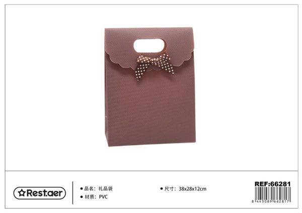 Bolsa de regalo PVC 38*28*12 cm con lazo café - Artículos de regalo