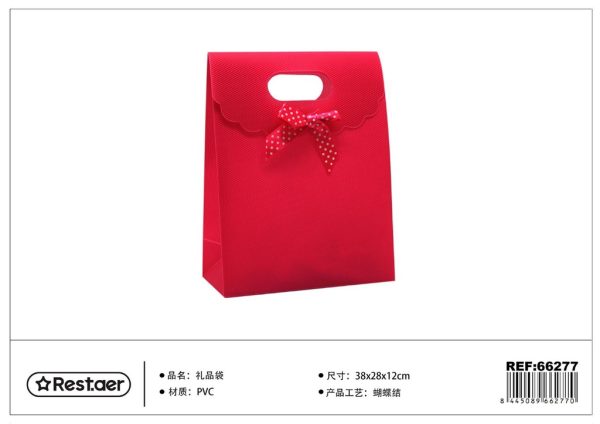Bolsa de regalo PVC 38*28*12 cm con lazo rojo - Artículos de regalo