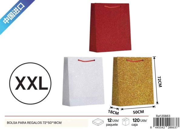 Bolsa para regalos con brillo de 3 colores tamaño XXL 72*50*18cm - Bolsas de regalo