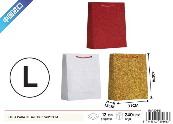 Bolsa para regalos con brillo de 3 colores tamaño grande 31*40*12cm - Bolsas de regalo