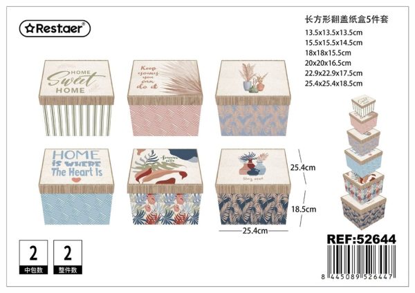Caja de papel cuadrada 6 piezas mezcla de colores 25,4x25,4x18,5 cm - Artículos de regalo y cajas decorativas