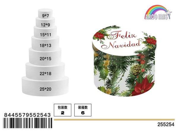 Caja de regalo navideña redonda - Set de 7 piezas Feliz Navidad