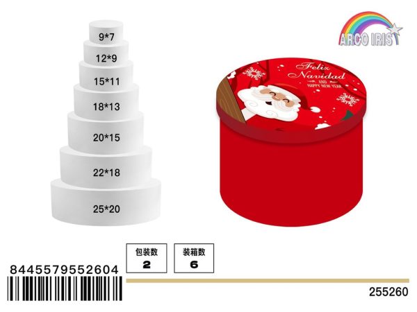 Caja de regalo navideña redonda - Set de 7 piezas Papá Noel