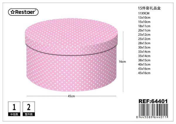 Caja redonda de cartón RI* 15 piezas 45cm x 16cm - Artículos de regalo