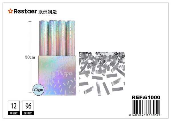Cañón de confeti 30 cm plata - Artículos de fiesta