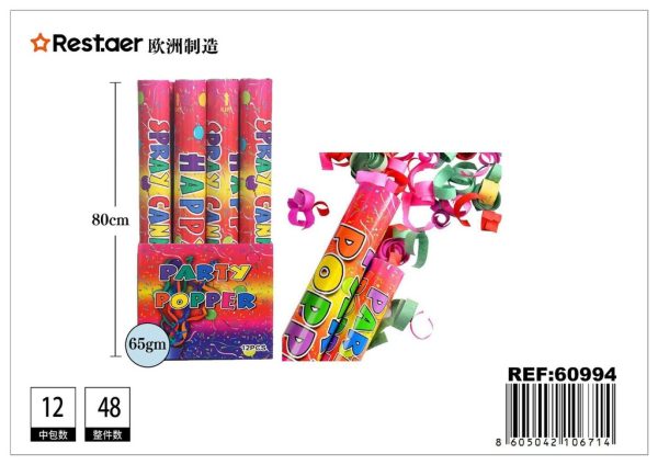 Cañón de confeti 80cm con impresión Happy para fiestas y celebraciones