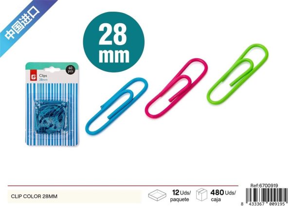 Clip de color 28mm - Material de oficina y papelería