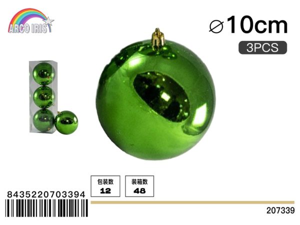 Colgante de bolas brillantes de 10 cm color verde - Set de 3 piezas para decoración navideña