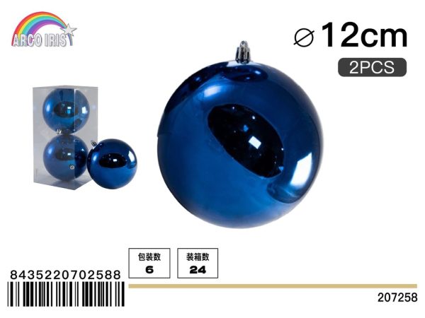 Colgante de bolas brillantes de 12 cm color azul - Set de 4 piezas para decoración navideña
