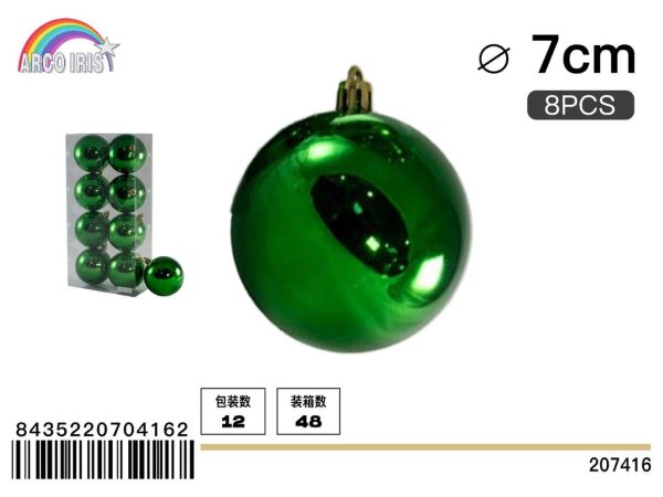 Colgante de bolas brillantes de 7 cm color negro - Set de 6 piezas para decoración navideña