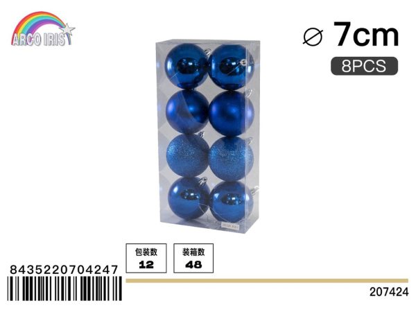 Colgante de bolas de 7 cm color azul mixto - Decoración navideña