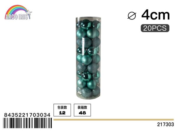 Colgante de bolas mixtas de 4 cm color agua profundo - Set de 20 piezas para decoración navideña