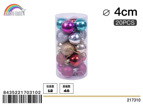 Colgante de bolas mixtas de 4 cm color mixto - Set de 20 piezas para decoración navideña