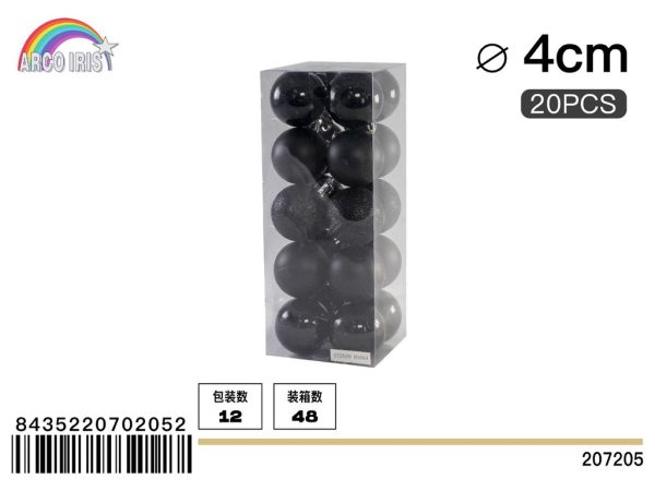 Colgante de bolas mixtas de 4 cm color negro - Set de 20 piezas para decoración navideña