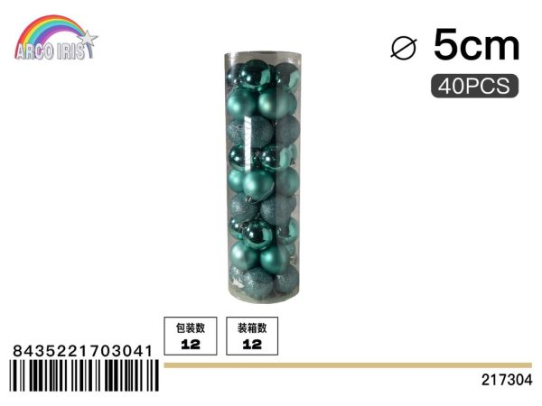 Colgante de bolas mixtas de 5 cm color agua profundo - Set de 40 piezas para decoración navideña