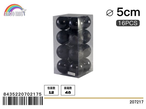 Colgante de bolas mixtas de 5 cm color negro - Set de 16 piezas para decoración navideña