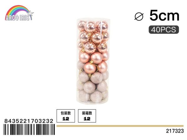 Colgante de bolas mixtas de 5 cm color rosa claro - Set de 40 piezas para decoración navideña