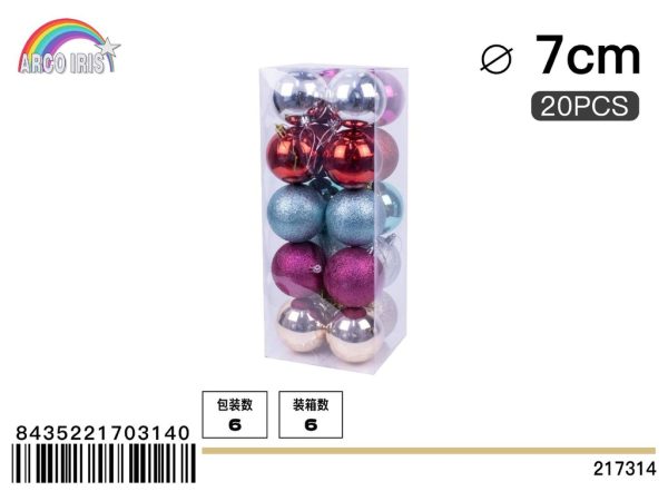 Colgante de bolas mixtas de 7 cm color mixto - Set de 20 piezas para decoración navideña