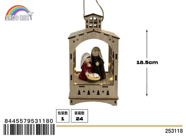Colgante farola poliresina de belén nacimiento de niño Jesús LED - Adornos navideños con luz - Imagen 2