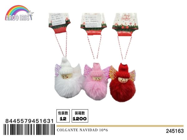 Colgante navidad de pompones 10x6 cm - Decoración navideña colgante