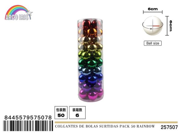 Colgantes de bolas surtidos pack de 50 color arcoíris - Decoración navideña