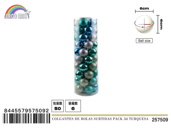 Colgantes de bolas surtidos pack de 50 color turquesa - Decoración navideña