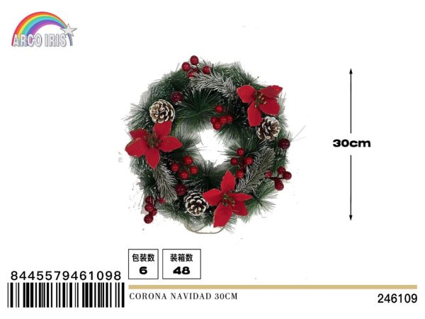 Corona de Navidad 30 cm - Adorno navideño - Imagen 2