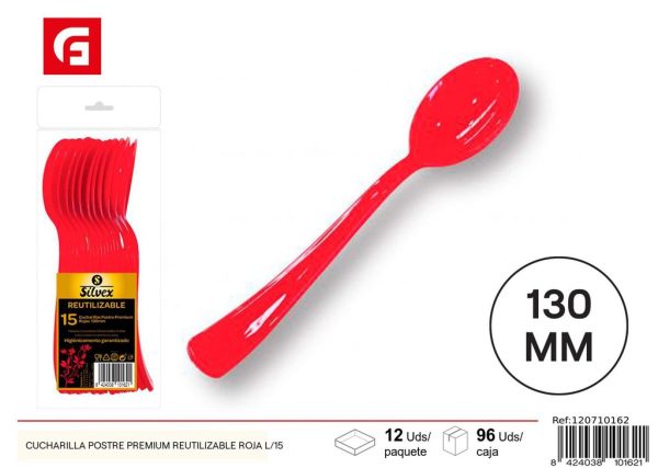Cucharilla de postre premium reutilizable roja L/15 - Cubiertos desechables