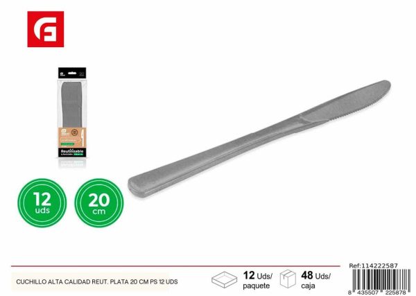 Cuchillo de alta calidad color plata 20 cm 12 unidades - Utensilios desechables