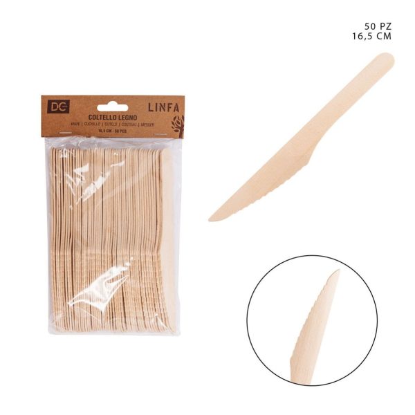 Cuchillo de madera desechable de 16.5CM 50PZ - Utensilios de cocina desechables