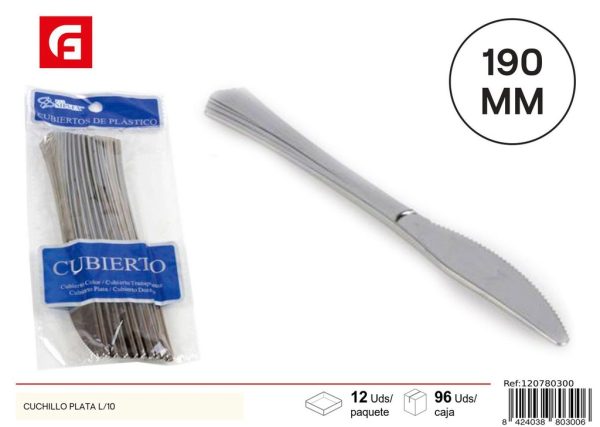 Cuchillo plateado desechable l/10 - Utensilios desechables
